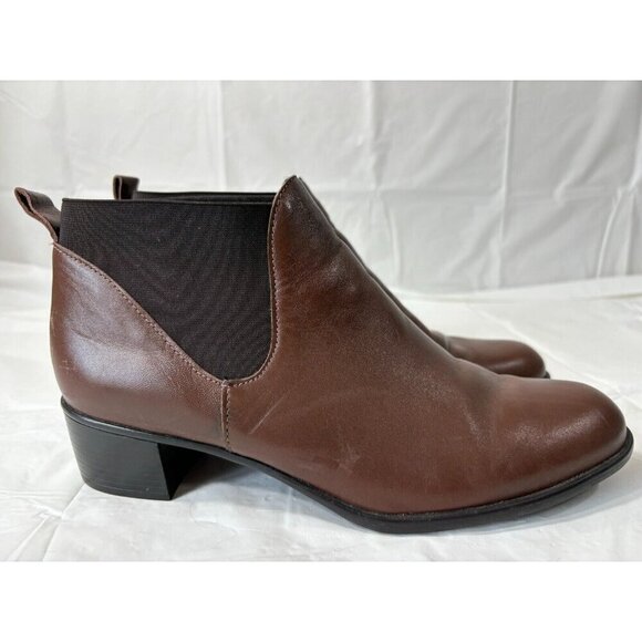 Munro Womens Shari Boot Size 9.5 Brown Leather Chelsea Bootie Block Heel Pull On - Picture 2 of 13